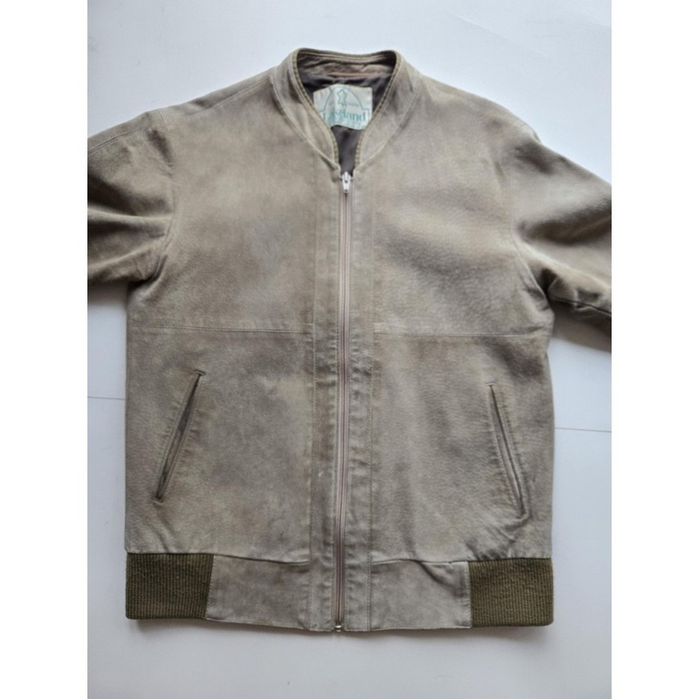 Vintage Beige Suede Bomber Jacket Knit Wool Waist Fall Winter Lakeland Leather - Picture 2 of 12